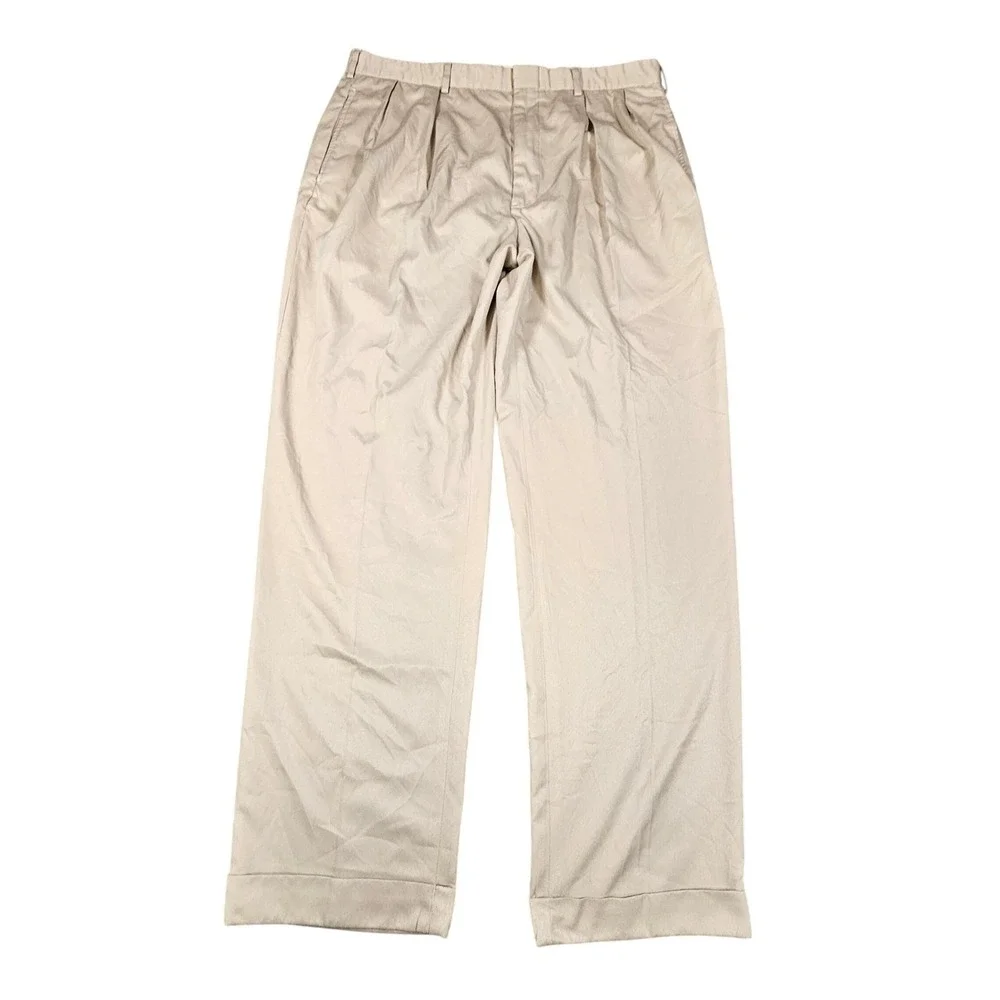Vintage Polo Ralph Lauren Mens 36x31.5 Khaki Pleated Cuffed Chino Pants Y2K